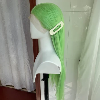 Light Green 13x4 Synthetic Lace Front Wig for Women 26 Inch Long Straight Glueless Wigs Heat Resistant Wig Free Part 150 Density