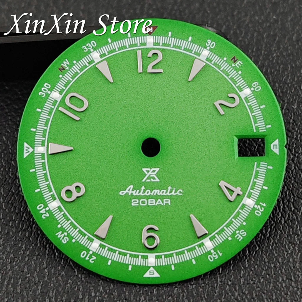 Green Luminous Retro Matte Watch Dial with Hands, 28.5mm