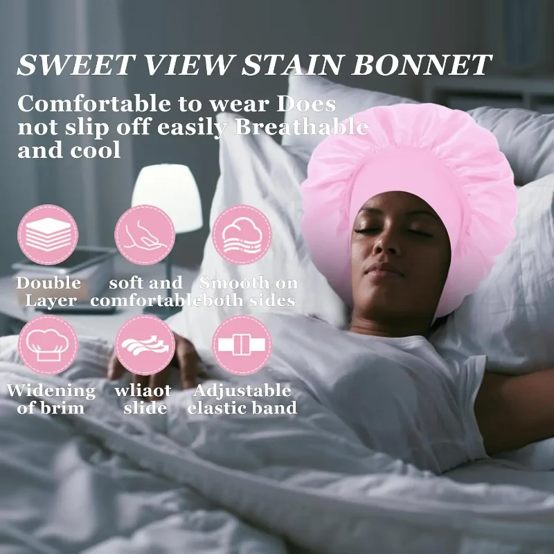 Pure Silk Satin Sleep Bonnet - Wide Band Hair Protection for Curly/Natural Hair, Mulberry Silk Cap for Night&Shower Use (Unisex)