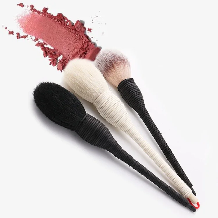 Make-up-Pinsel aus flacher Ziegenwolle und Rattan, professionelles Foundation-Rouge, loser Puder-Konturpinsel für Beauty-Make-up-Pinsel – Detail 1
