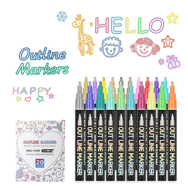 8/12/20 Colors Metallic Outline Markers Pens Glitter Double Line Outline  Pens for Birthday/Christmas