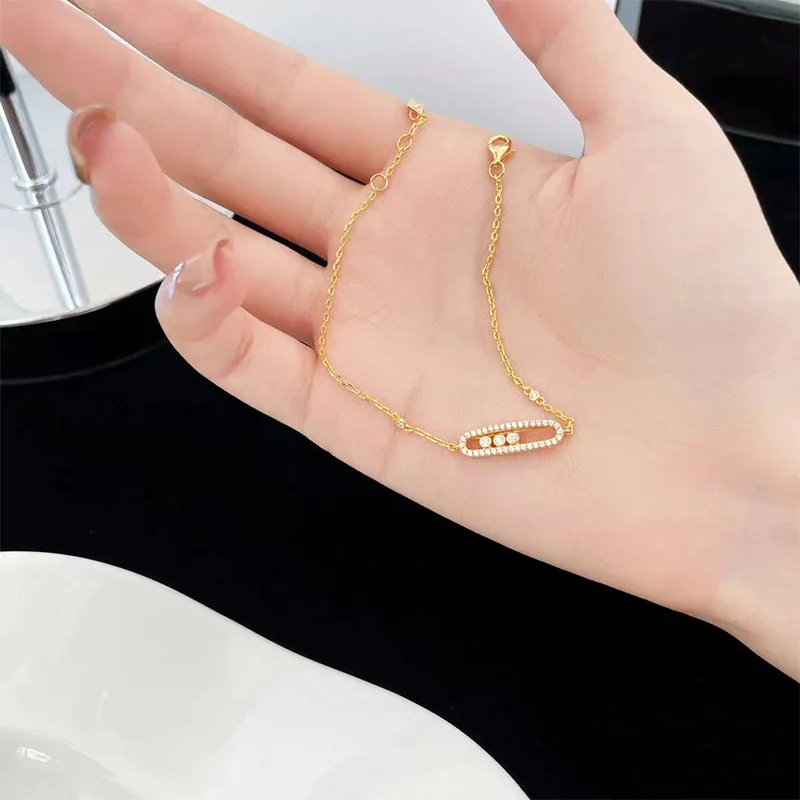 French 925 Luxury Jewelry Classic Move Series Three Active Diamond Women's Double Chain Bracelet. High end gifts