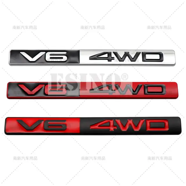 3D V6 4WD Car Trunk Zinc Alloy Adhesive Badge Emblem Rear Body Tailgate Adhesive Badge for Toyota Prado Land Cruiser 4Runner