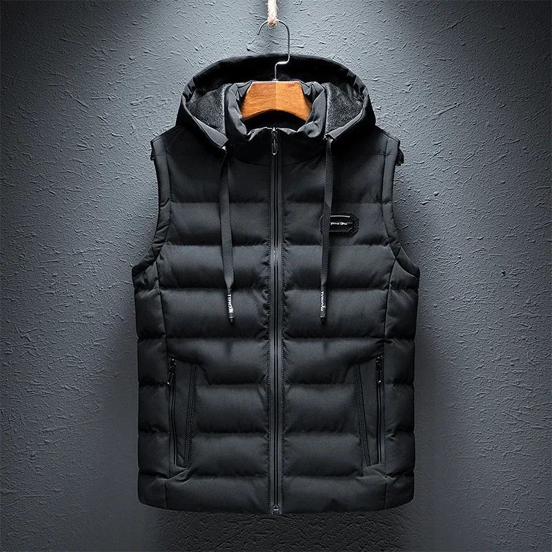 2024 New Hooded Casual Vest Jacket for Men Autumn Winter Warm Sleeveless Fashion Comfortabel Zipper Waistcoat Plus Size M-6XL 2