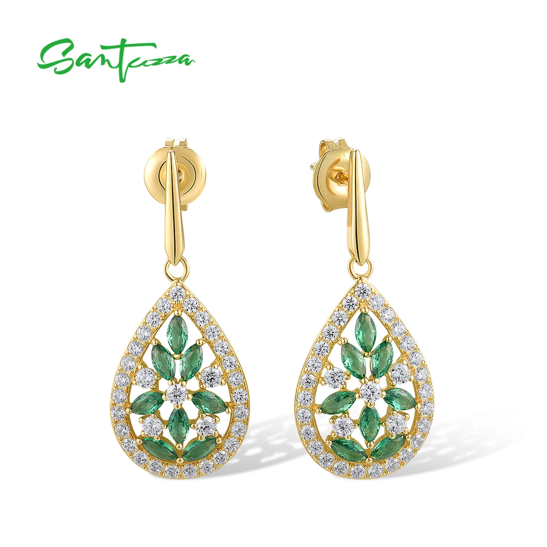 Santuzza Orecchini Pendenti A Fiore Donna In Argento 925 Con Gemme E Zirconi - Design Ibisco, Collezione Nature, Regalo In Confezione Lusso - 4