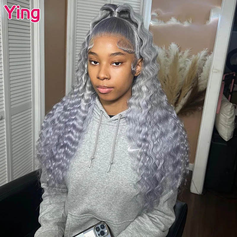 

Ying Silver Gray Colored deep Wave 13x4 Lace Front Human Hair Wigs 13x6 Lace Frontal Wig PrePlucked Brazilian 613 Blonde Wig