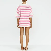 Tenues de short deux pièces pour femmes, olympiques de détente à rayures, bouton de document au crochet, ensembles assortis Y et Shorts 5