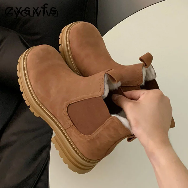 

Новые зимние ботинки, теплая обувь на меху, женские шерстяные короткие ботинки на толстой подошве, черные удобные ботильоны на платформе с круглым носком для женщин