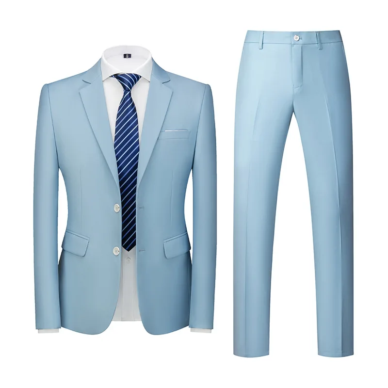 

Lansboter Sky Blue Men Suit 3 Pieces Slim Fit Business Casual Suitable Wedding Banquet Bridesman Dress Jacket Vest With Pants