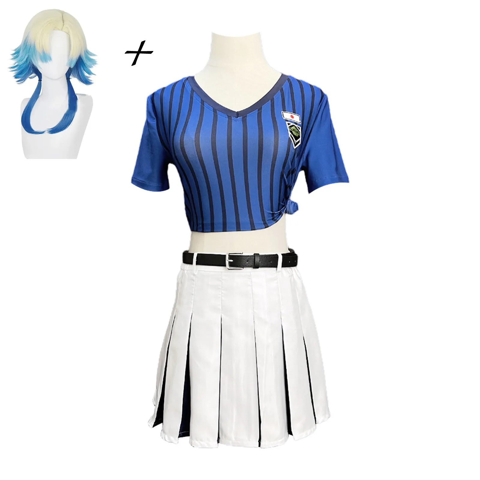 

Anime Blue Lock Cosplay Costume Teieri Anri Sportswear Heering Squad Skirt Uniform Stripe T-Shirt Stockings Halloween Prom Suit