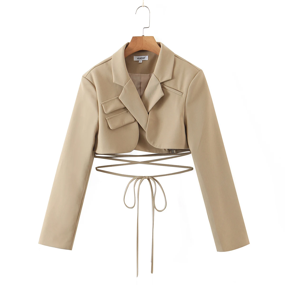 

SuperAen New 2022 Fashion Solid Double Breasted Full Notched Office Lady Short Suit Jacket Women