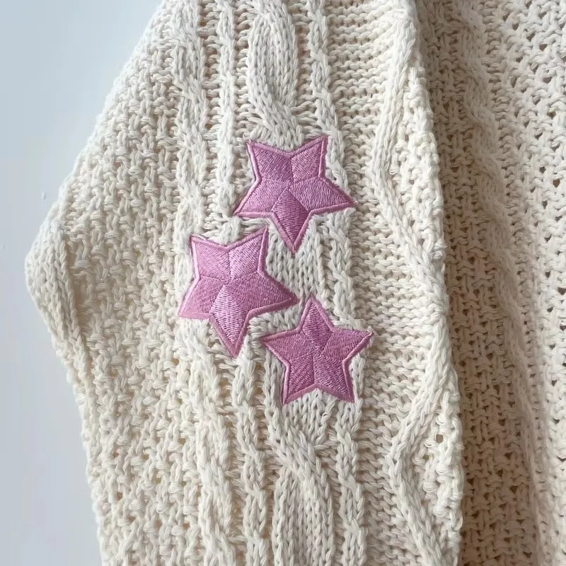 Autumn Heart Shaped Embroidery Lover Cardigan Women Winter Pink Star Cardigans Female Loose Fit Knitted Sweater Oversized Tops 4
