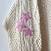 Autumn Heart Shaped Embroidery Lover Cardigan Women Winter Pink Star Cardigans Female Loose Fit Knitted Sweater Oversized Tops 4