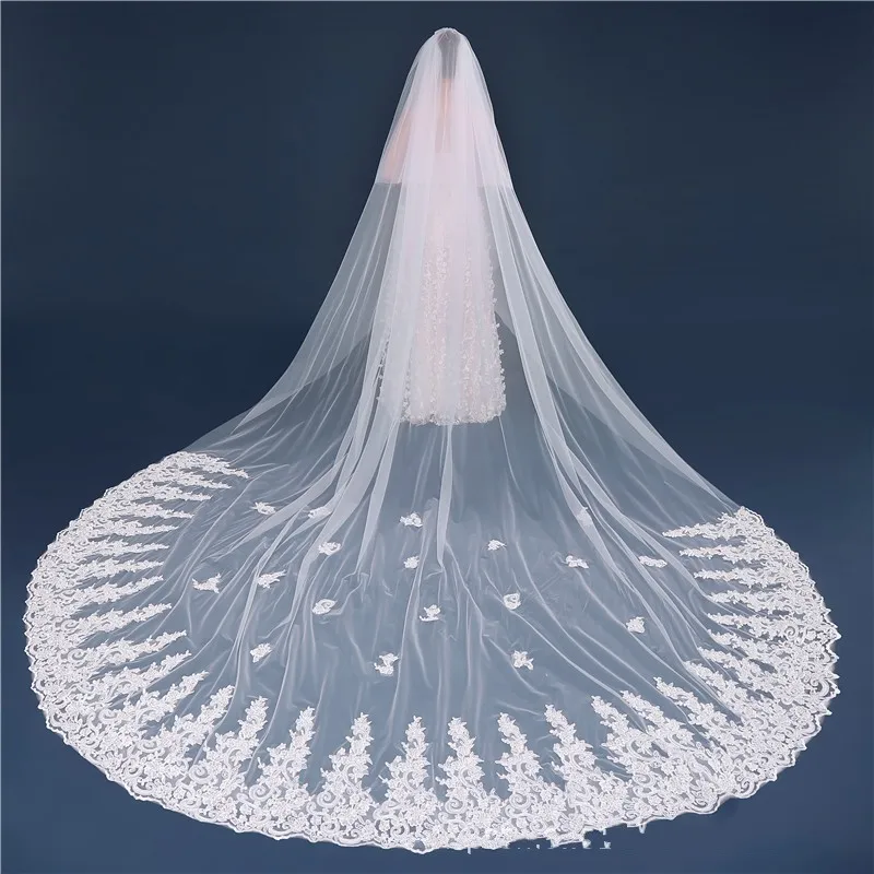

New Two Layers Ivory Bridal Veils Flower Appliques wedding veil Sexy Cathedral wedding accessories voile de la mariée