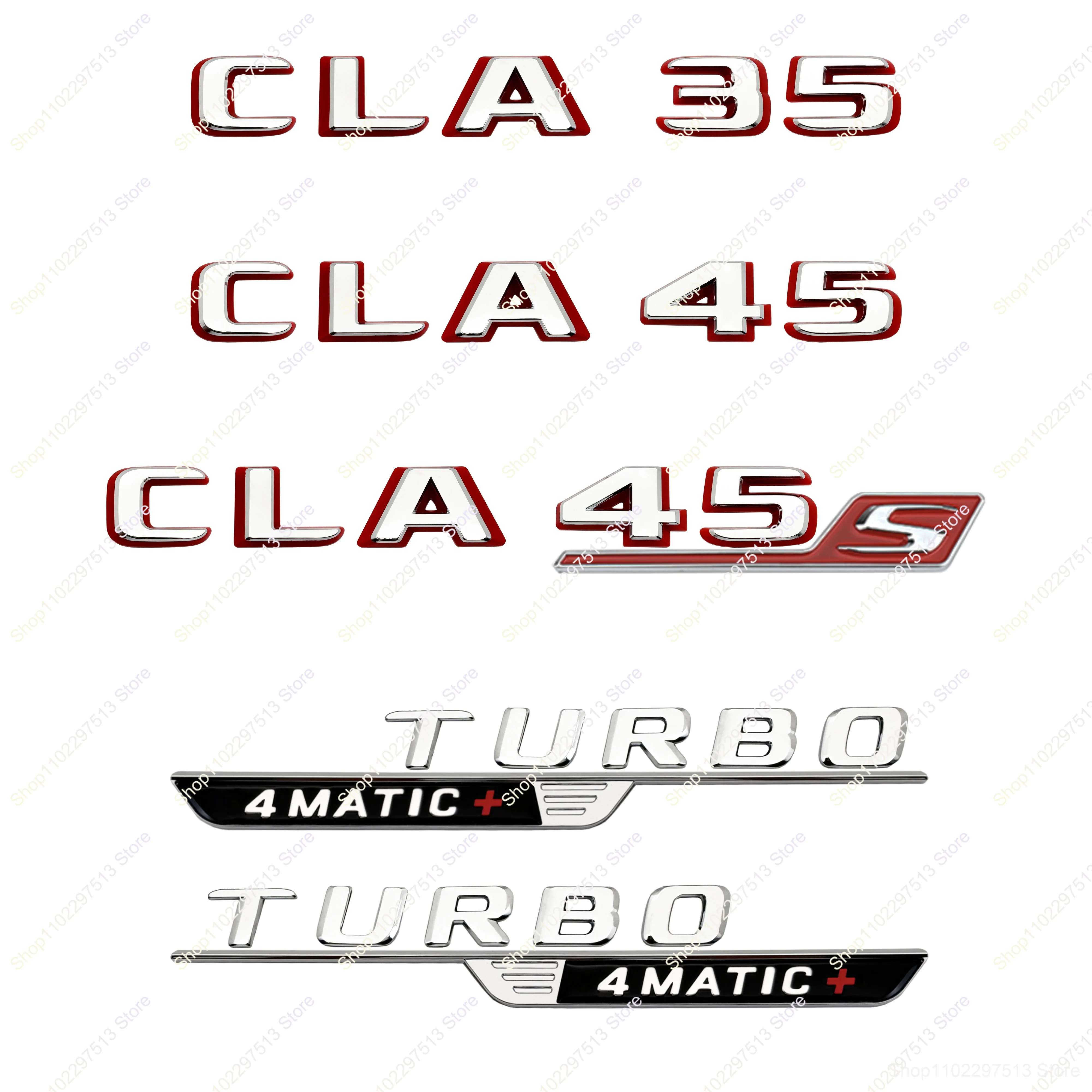 2024 신형 레터스 넘버스 CLA35 CLA45 CLA45s 터보 4매틱+ 엠블럼 (C118 W117 차량 펜더 트렁크 리어 스티커용)