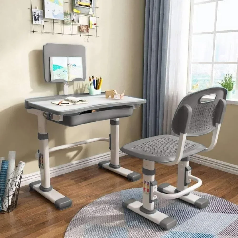 

Adjustable Children School Study Desk With Tilt Desktop Children's Table LED Lamp Chair Set Bookstand Furniture