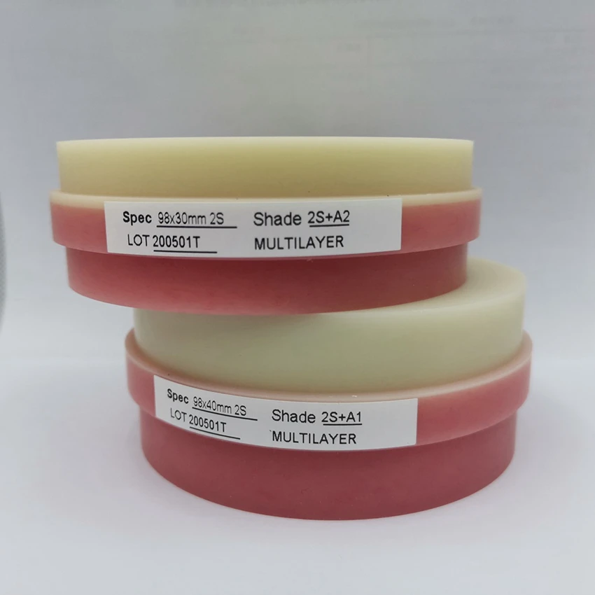 Doppel Schicht PMMA 98mm,Vita 16 Shades + ROSA Temporäre Krone, Widerlager Form, 25-40mm,OEM akzeptabel – Detail 3