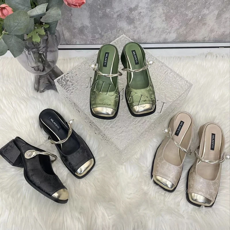 

Мюли женские на квадратном каблуке, квадратный каблук, квадратный носок, квадратный каблук, Квадратные Туфли-лодочки, квадратные шлепанцы, сланцы, лето 2024