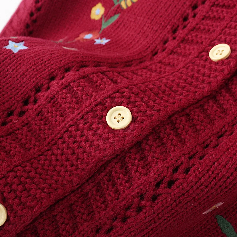 Little Fresh Embroidered Hollow Knit Sweater Vest Womens Plus Size Autumn Casual Clothing Fashion V-Neck Cardigan E2 3023