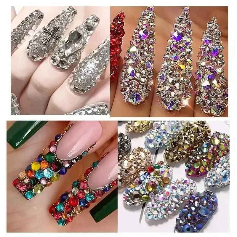 20-Color Glitter Glass Nail Art Rhinestones Set - 1440pcs Shiny 3D FlatBack Gems