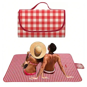 Red Checkered Picnic Beach Blanket 1