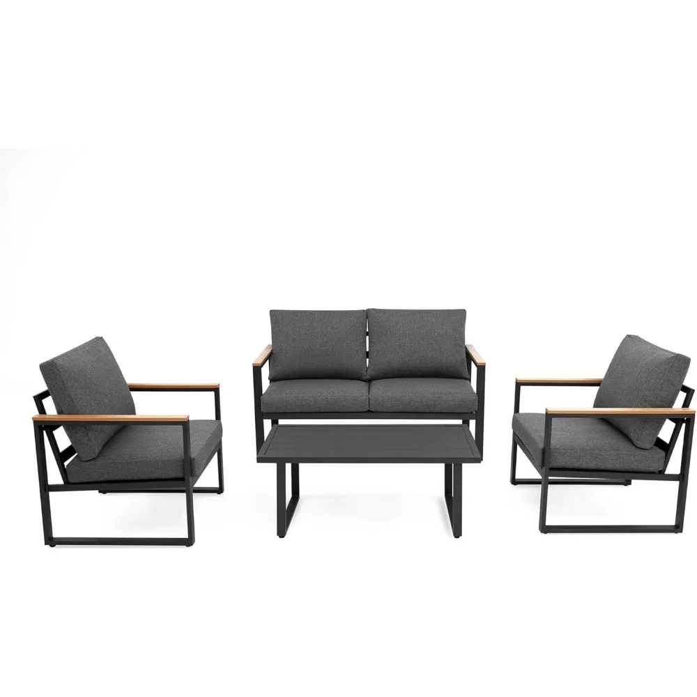 Metal Patio Conversation Sets with Washable and High-Resiliency Sponge Cushions, Garden Sofas 3