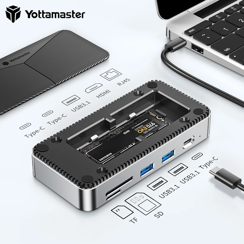 Yottamaster HDD ŷ ̼, M2 SSD Ŭ, USB C, 10Gbps PD, 100W, RJ45, SD, TF, 4K, 10 in 1, Ʈ ƺϿ