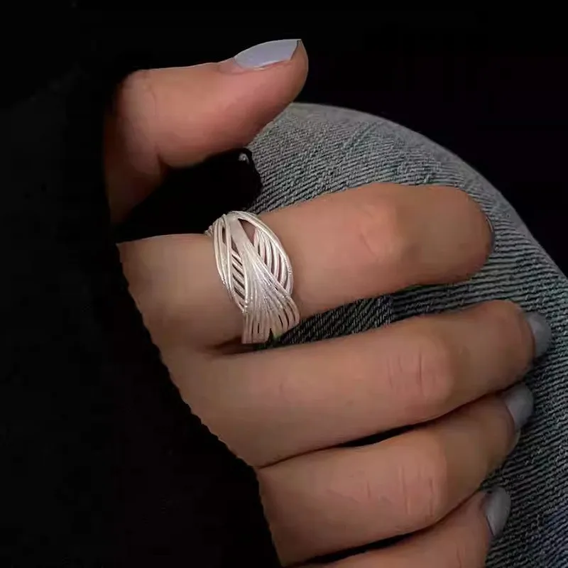 Silver Color Geometric Matte Hollow Ring for Women New Fashion Adjustable Rings Party Jewelry Gifts