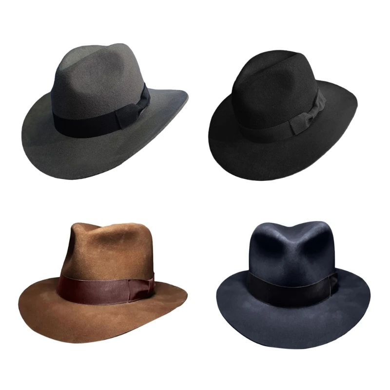 

Fedoras Hat for Women Male with WovenBelt Decors Magicians Hat Woolen Hat Role Play Costume Dress Up Club Hat