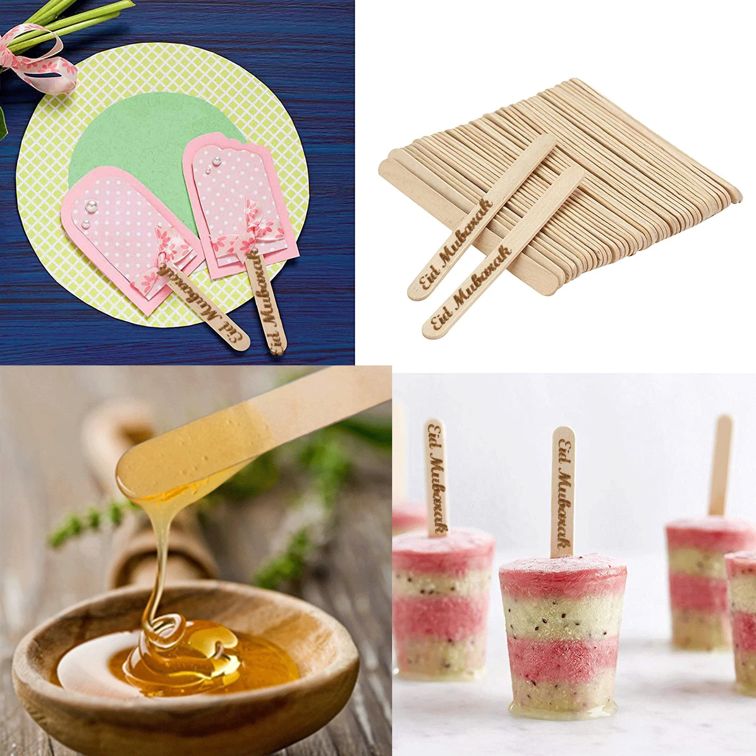 50pcs disposal lollipop sticks ice cream sticks Personalized Lollipop Sticks Eid Mubarak Wood Ice Cream Stick for Silicone Mold Party Event Cakesicle Popsicle Stick