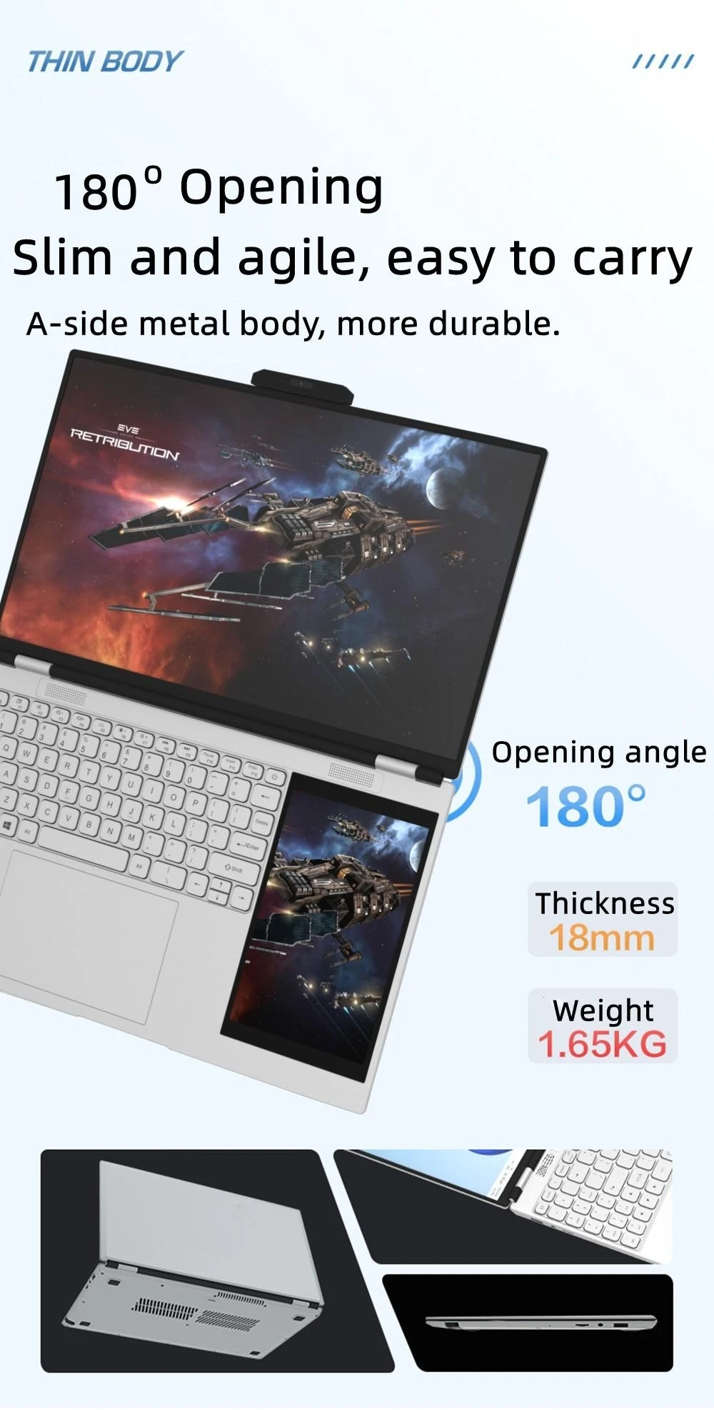 Sd43cce97016f41c5be0344a8e39bbe6a7 New Arrivals 12th Generation Intel N95 Dual Screen Laptop Gaming Laptop 15.6inch 2K LCD+7inch IPS Touch Screen PC Portable