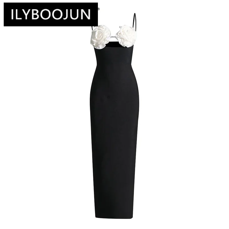 

ILYBOOJUN Colorblock Patchwork Appliques Slimming Dresses For Women Square Collar Sleeveless High Waist Camisole Dress Female