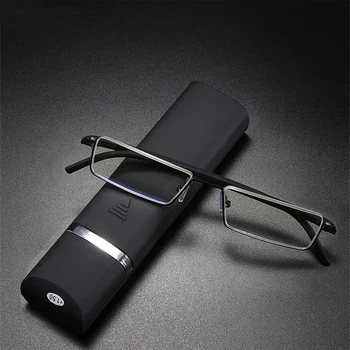 Anti blue light Coated Lenses Business Half Frameless Ultra-light Portable Reading Glasses + Box +1.25 +1.5 +1.75 +2.25 To +4