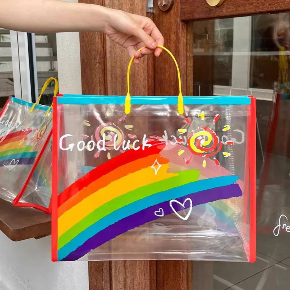 PVC Transparent Regenbogen Umhängetasche Wasserdicht Strand Schwimmen Lagerung Handtasche Große Kapazität Einkaufstasche Totes – Detail 4