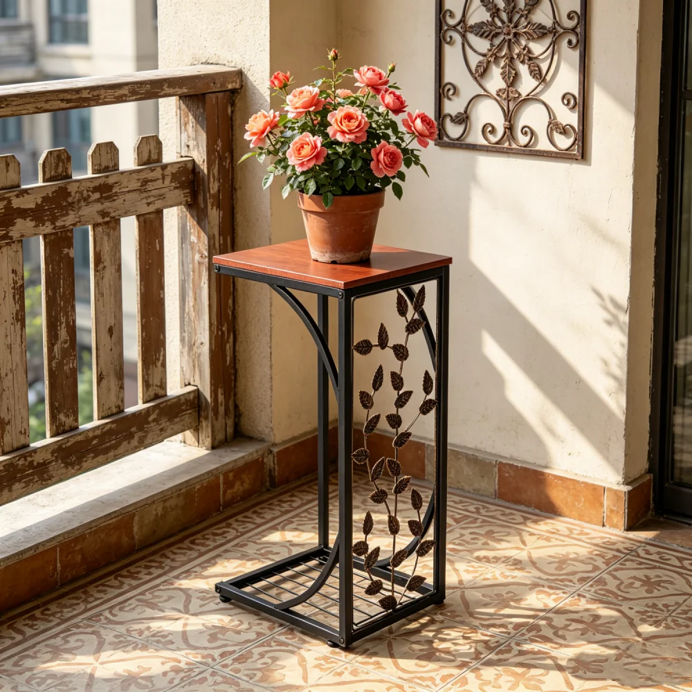 Leaf shaped iron edge table - brown and gold metal frame, saving space 54x30.5x21cm, suitable for living rooms, bedrooms, balconies - durable, easy to assemble, multifunctional small coffee table