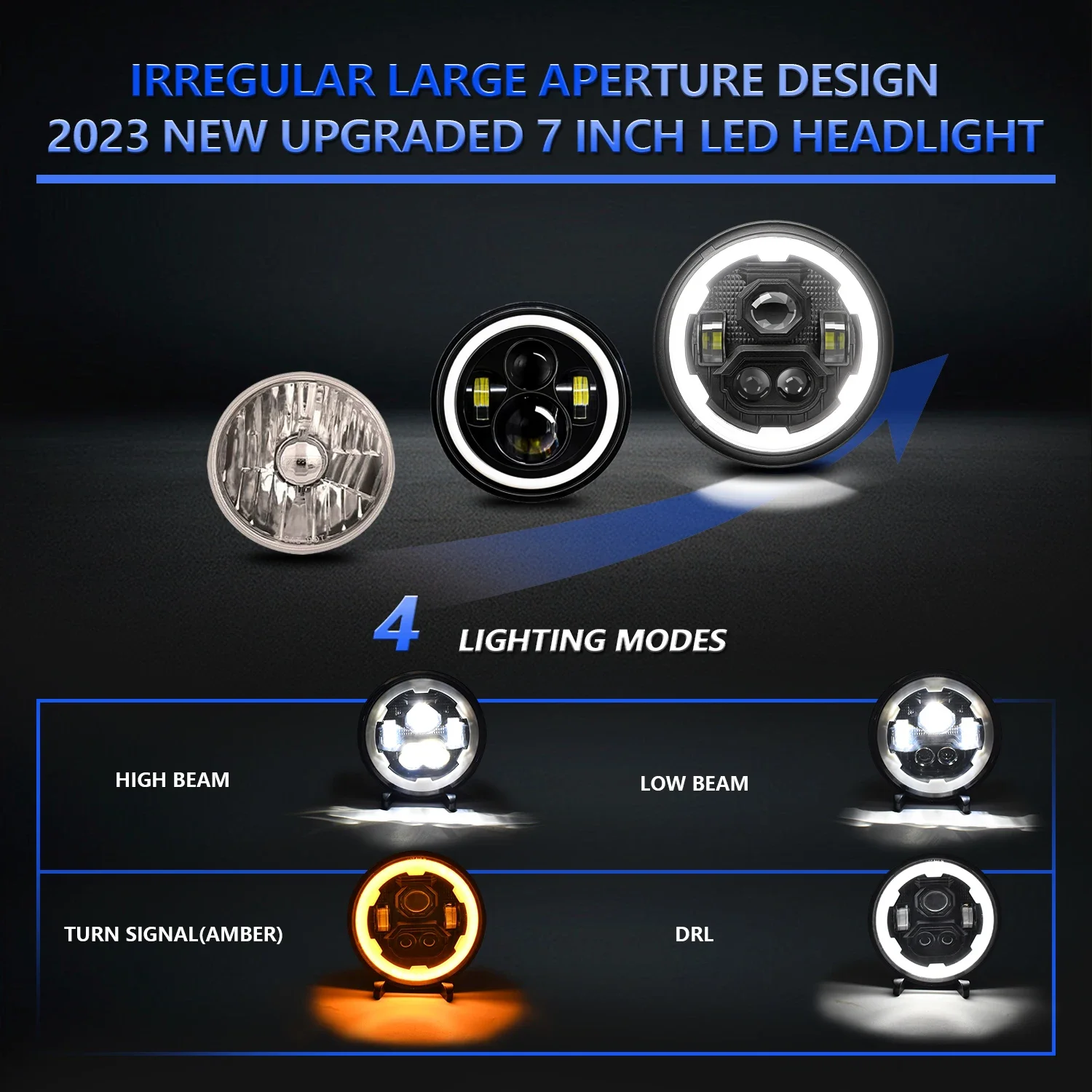 Car Headlight Angel Eyes 7 in DRL Led Headlight for Car Jeep Motorcycle Crystal