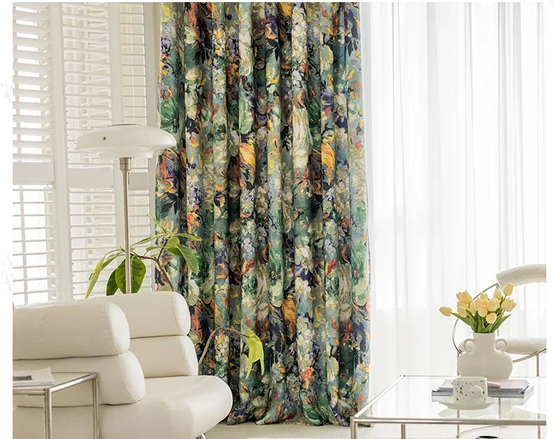1PC Retro Pastoral Flower Living Room Bedroom Blackout Heat Insulation and Sun Protection New Chinese Oil Painting Style Curtain 5