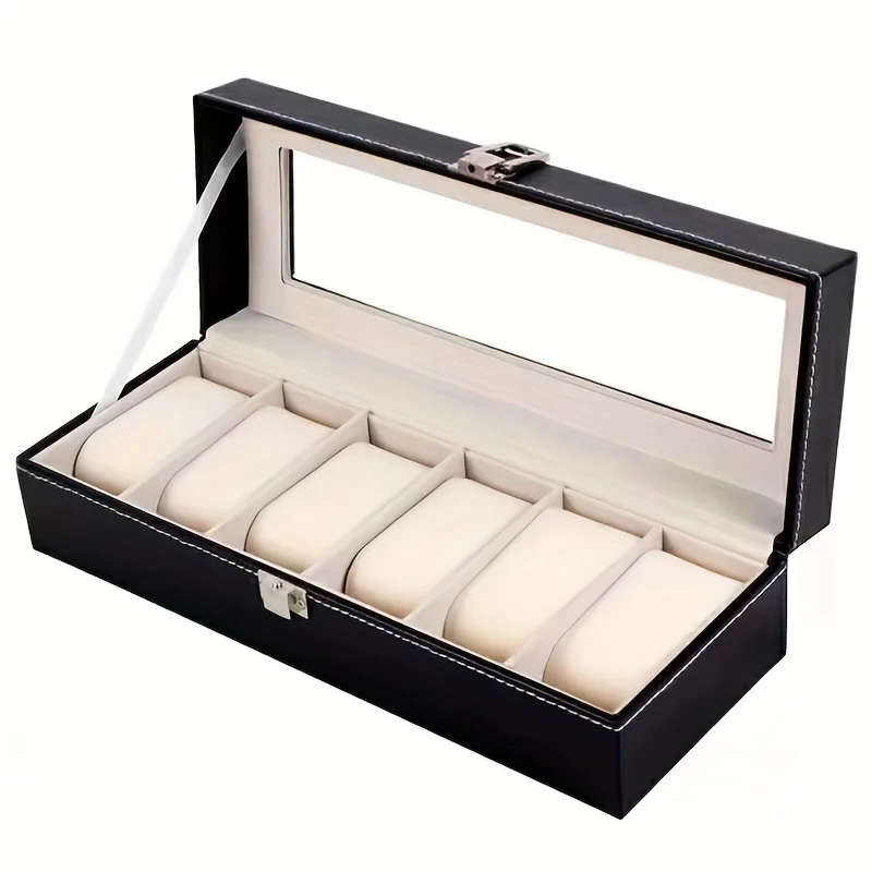 6 Slots Watch Boxes, Watch Display Storage Box PU Leather Jewelry Collection Case Organiser Holder, Christmas Gift for Men