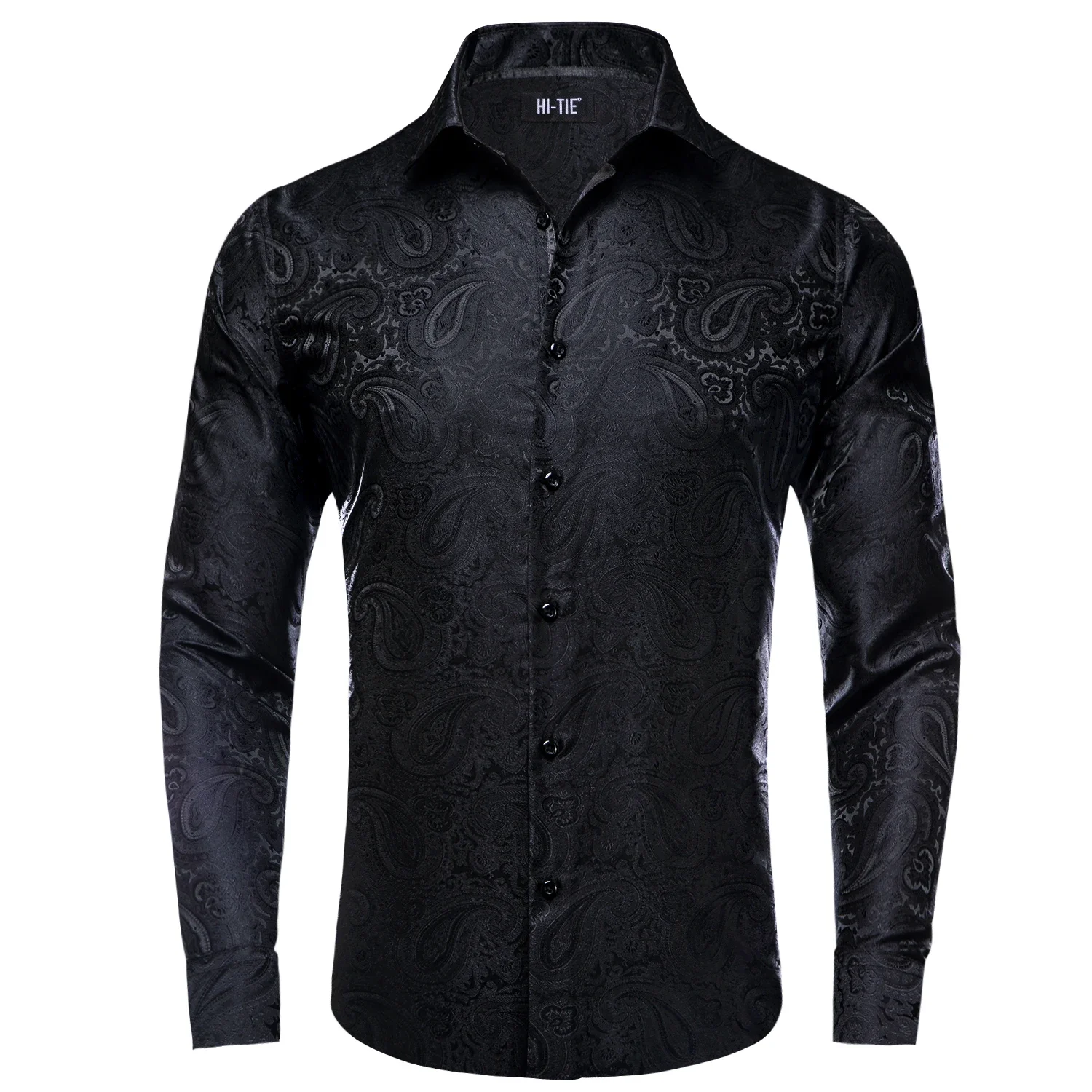 

Fashion Mens Silk Shirt Long Sleeve Paisley Lapel Shirt For Men Formal Wedding Gift Black Red Blue Gold Purple Teal Green