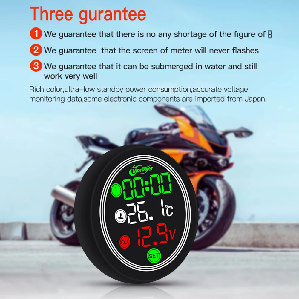 Motorcycle Thermometer LED Digital Display 9-24V Electronic 4 In 1 Water Temperature Meter Voltmeter Gauge Low Voltage Alarm