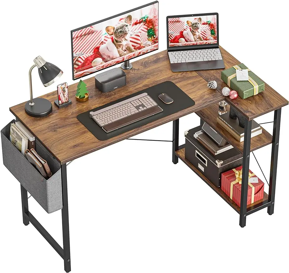 40 Inch Small L Shaped Computer Desk with Storage Shelves Home Office Corner Desk Study Writing Table, Deep Brown lexon ld110 minitotem stackable desk office set deep grey