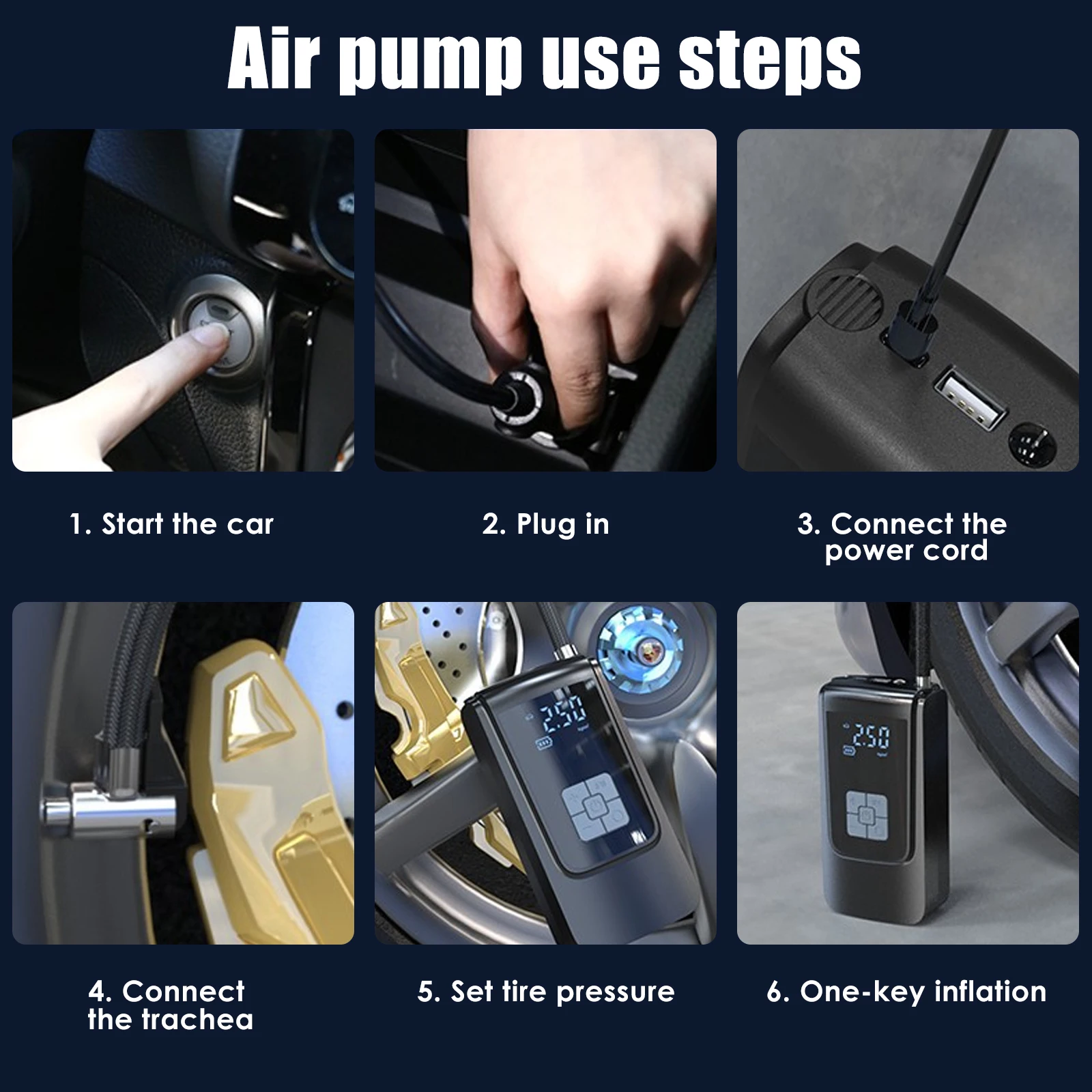 RUNDONG AUTO ACCESSORIES 12V Portable Car Electric Tire Pump Air