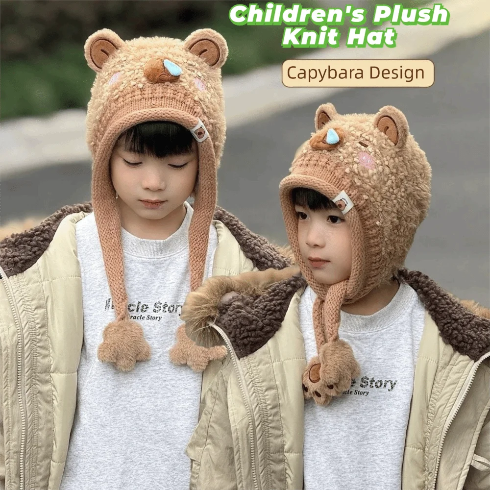 Cartoon Warm Toddler's Knitted Hat Soft Thickened Baby Ear Protection Cap Coldproof Breathable Capybara Beanie Caps Infant