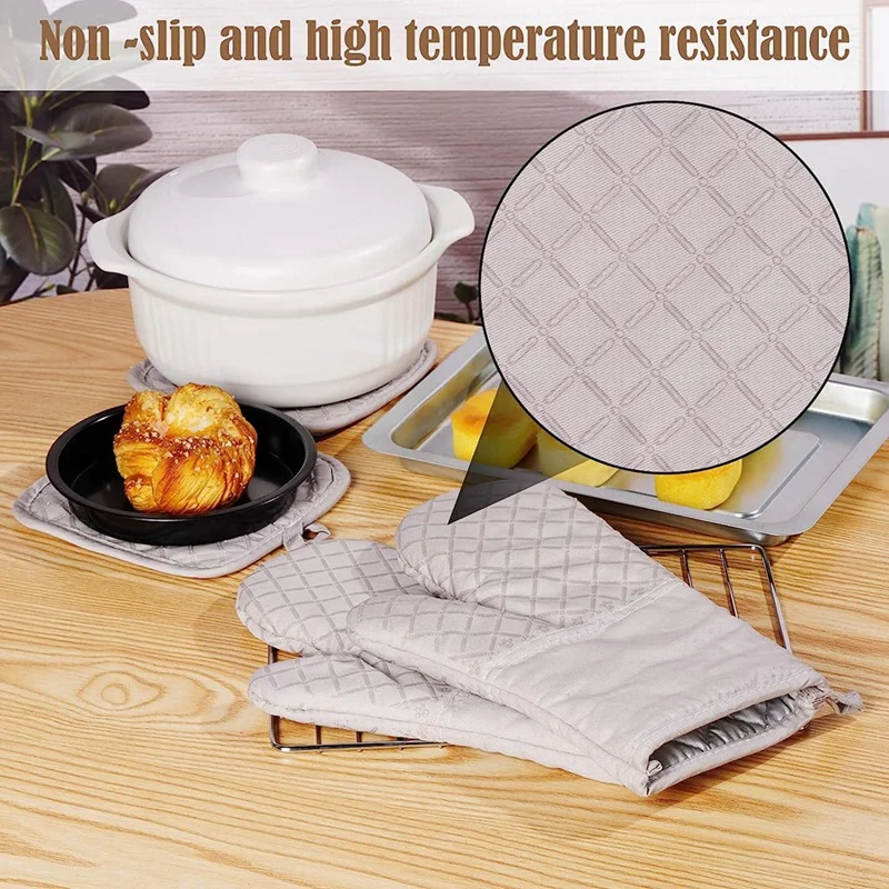 Pot Holders And Oven Mitts Heat Resistant 4 Piecethick Cotton Anti-Slip Oven Mitts Kitchen Hot Pads For The