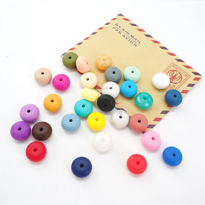 

Chenkai 50pcs Silicone Abacus Teether Lentil Beads DIY Nursing Baby Pacifier Jewelry Toy Pendant Making Beads BPA Free 14x8mm