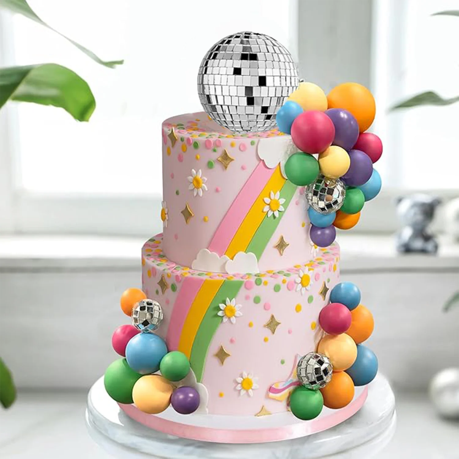32 Stück Disco bunte Ball Kuchen Topper Dekoration für Hochzeit Geburtstag Baby party 70er Jahre 80er Jahre Party Kuchen Dekoration Lieferungen – Detail 3