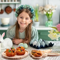 Easter Bunny Tray Wood Food Plate Fruit Serving Bread Display Wooden Spring Decor Kids Child Cake Decorations Easter Supplies 2