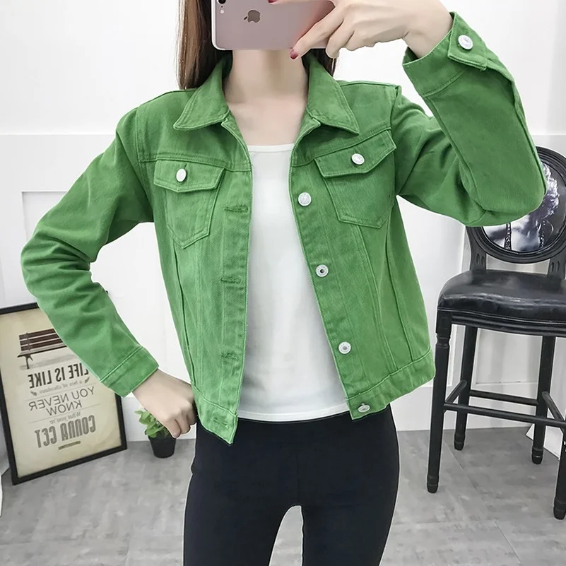 

PTKPCC New Autumn Jeans Jacket and Coats for Women Candy Color Casual Short Denim Jacket Sacos De Mujer De Vestir Abrigo