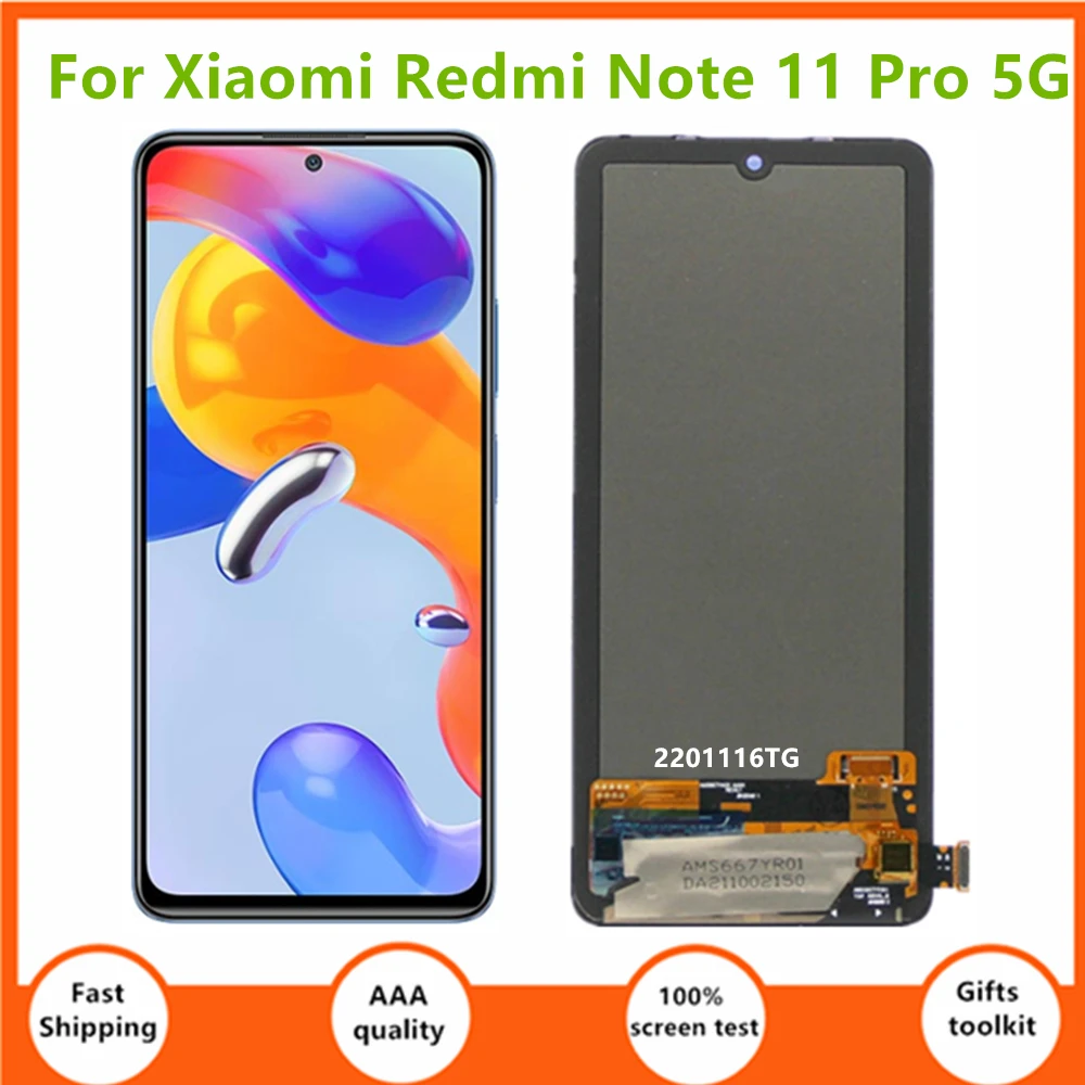

Дисплей 6,67 ''для Xiaomi Redmi Note 11 Pro 5G LCD 2201116TG, цифровой сенсорный экран для дигитайзера в сборе, замена