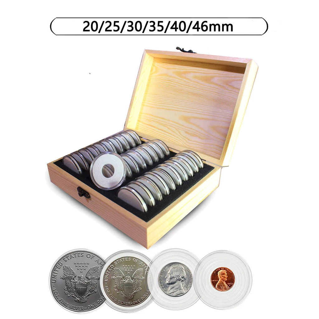 

30PCS Large Coin Holder Capsule Storage Box with Foam Gasket for 20/25/30/35/40/46mm Dia. Commemorative Coin Container Organizer